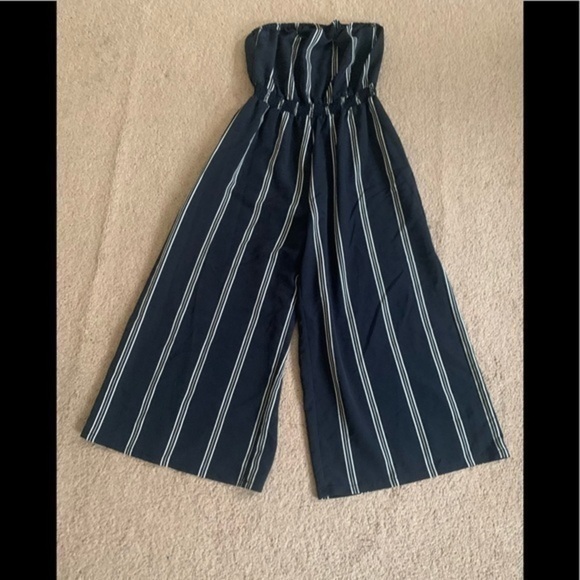 Libby Edelman Blue Wide leg cropped Striped Jumpsuit Small - Picture 3 of 8